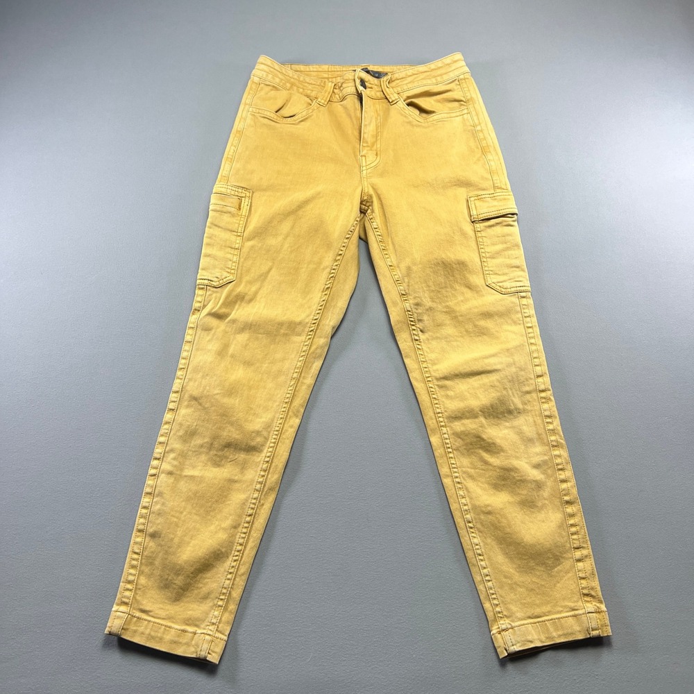 Prana Cargo Pants Women 10 Mustard Yellow Cotton Stretch Mid Rise Utility Hiking